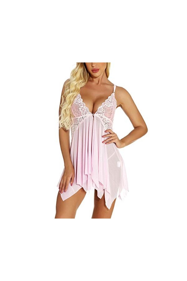 klier Nuisette sexy en dentelle avec col en V pour femme, A-rouge vin, 4X-Large