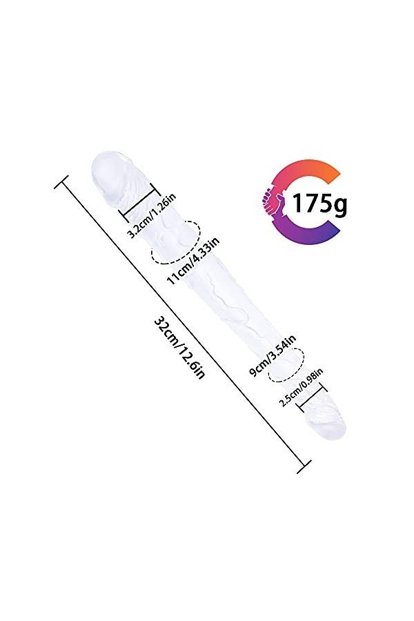 HOTCOS Long Gòdë Dòublë Pënëtratîon Fémmé Couplë,Rëaliste Transparent Dòublë Tête Silicimperméable Durable Petit Diamètre Sou