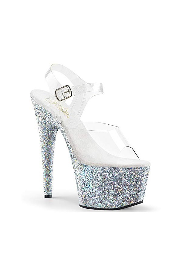 Pleaser Adore-708LG Clr/Noir Paillettes multicolores, Clr Dusty Blush Paillettes, 42 EU