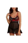 MALOLI Lingerie Sexy Ensemble Nuisette et Culotte Dentelle Transparente Femme Sexy Babydoll Séduction Coquine Ouverte Tenue H