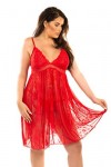 Perfect4U Nuisette en dentelle et maille avec string assorti Rouge - Noir - 52