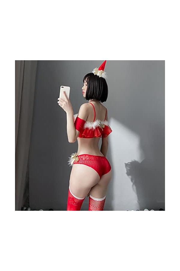 Temptshow Nuisette sexy pour femme - Motif Père Noël - Rouge 4
