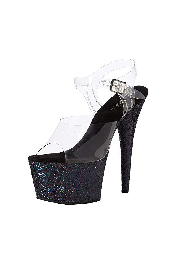 Pleaser Adore-708LG Clr/Noir Paillettes multicolores, Clr Dusty Blush Paillettes, 42 EU