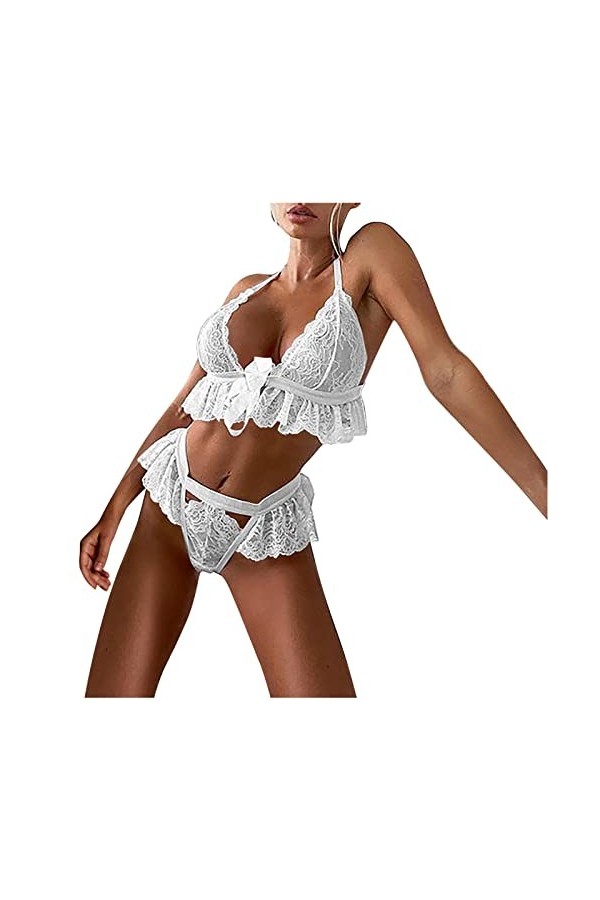Lingerie Femme Sexy Moulante Body En Dentelle Noire Pyjama à Bretelles En Perspective Une Pièce Noeud Devant, Nouveaux Sous-v