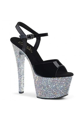 Pleaser SKY-309LG Blk Pat/Slv Multi Glitter UK 6 EU 39 