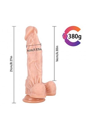 HOTCOS Gros 21Cm Gòdè Cèinture Rèalístè Pour Fémmé,Portable Rèalístè En Sílícòne Sòuplè Et Étanche Avec Cèinture Vèntòuse Gra