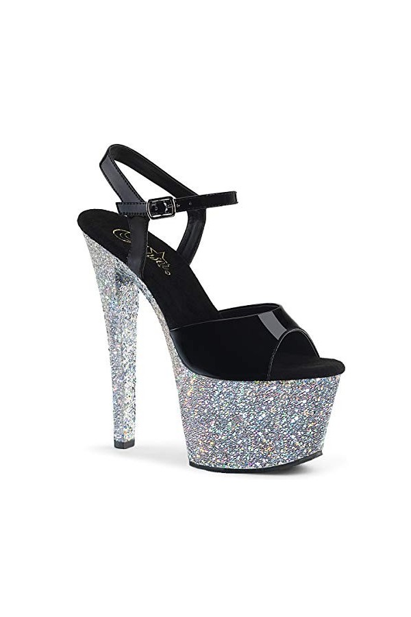 Pleaser SKY-309LG Blk Pat/Slv Multi Glitter UK 6 EU 39 