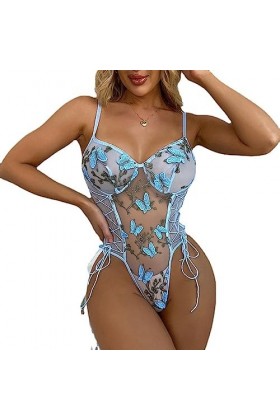 Nuisettes Et Deshabillés Lingerie Sexy Une Pièce, Grande Taille, Pyjama Sexy Cintrant La Taille, Bleu, S