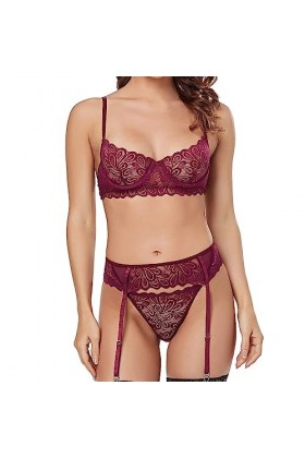 Nuisettes Et Deshabillés Costume De Lingerie Sexy Trois Pièces en Dentelle, Lingerie Sexy, Marron, L