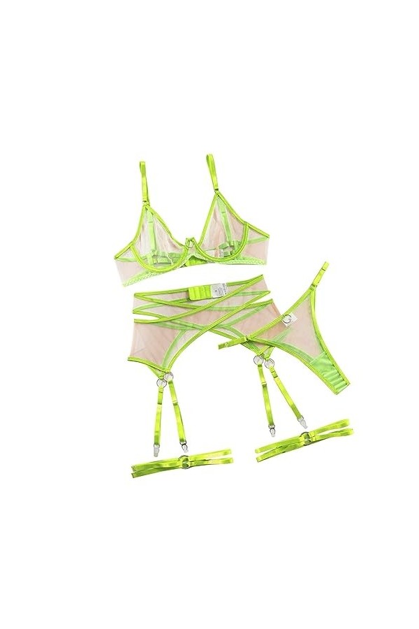 Ensemble De Lingerie Sexy pour Femme Quatre Contrastante Et Bord avec Anneau en Acier Body Dentelle Nuisettes Deshabillés Bab