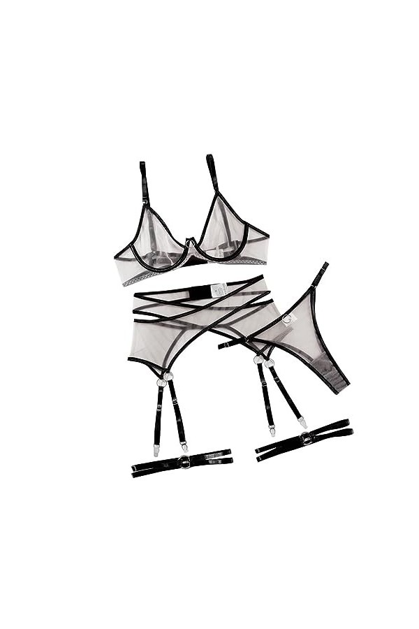 Ensemble De Lingerie Sexy pour Femme Quatre Contrastante Et Bord avec Anneau en Acier Body Dentelle Nuisettes Deshabillés Bab