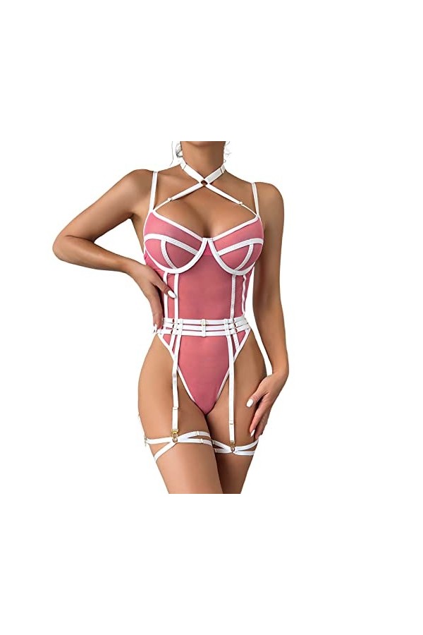 Générique Pyjama Femme Polaire Chaud Costume Trois pièces pour Femmes Mesh Love Split sous-vêtements Sexy Nuisette Sexy Femme