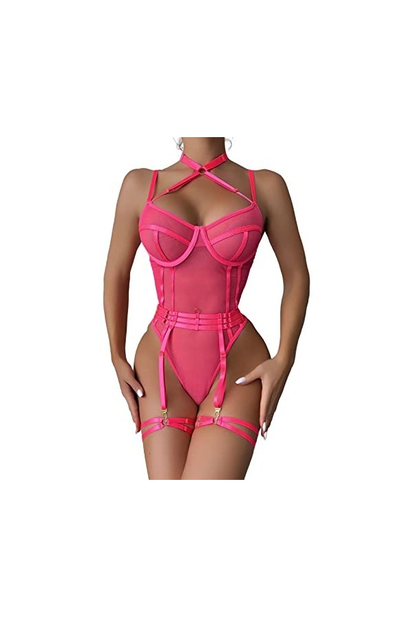 Générique Pyjama Femme Polaire Chaud Costume Trois pièces pour Femmes Mesh Love Split sous-vêtements Sexy Nuisette Sexy Femme