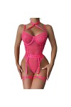 Générique Pyjama Femme Polaire Chaud Costume Trois pièces pour Femmes Mesh Love Split sous-vêtements Sexy Nuisette Sexy Femme