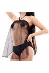 Pradize Robe Déshabillée Lingerie De Nuit Femme – Nuisette Transparente – Noir – 40-75 kg