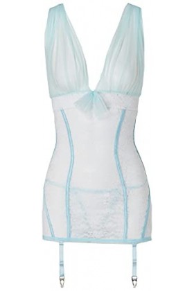 Shirley of Hollywood Nombre 25235&nbsp;Taille M Blanc/Bleu clair dentelle stretch Ensemble nuisette sexy pour femme