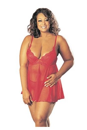 Shirley of Hollywood Nombre x3175&nbsp;Rouge Taille 2&nbsp;X festonné broderie et voilage Nuisette style babydoll avec string