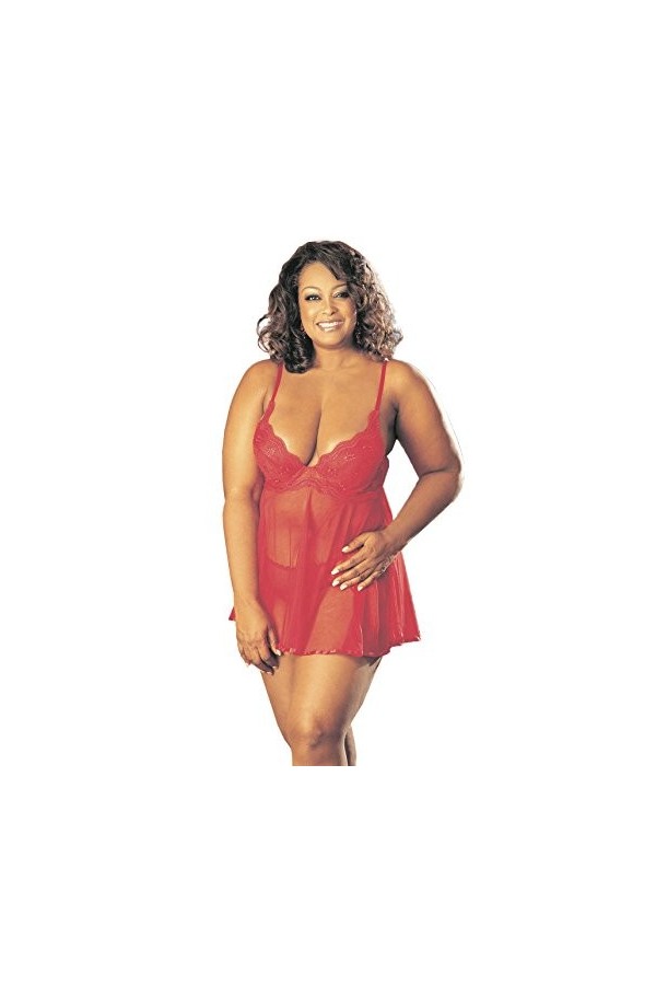 Shirley of Hollywood Nombre x3175 Rouge Taille 2 X festonné broderie et voilage Nuisette style babydoll avec string