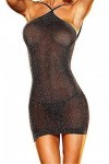 SxyBox Femme Wetlook Sexy Erotique Mini Robes Dos Nu Vêtements de Club - Noir à paillettes - Taille unique