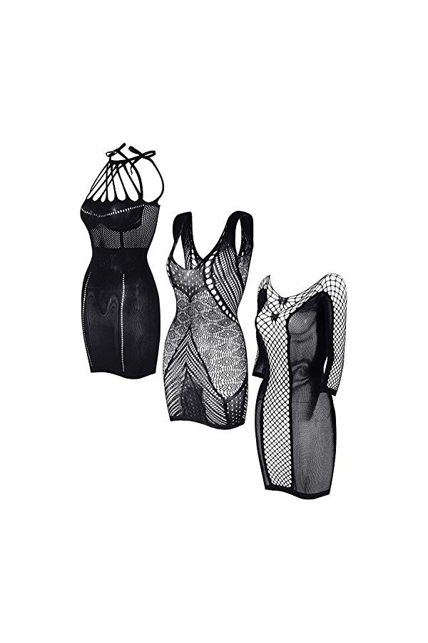 LOVELYBOBO 3 Pack Sexy Mini Robe Erotique Mini Cosplay Corset Bodycon Clubwear Robe Moulante Femme Lingerie