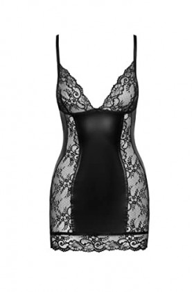 F282 Robe courte Powerwetlook avec maille de noir Handmade M