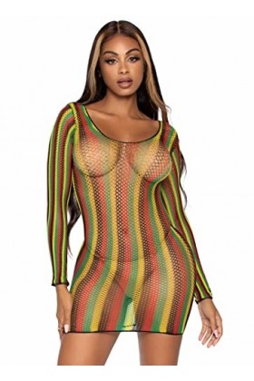 Leg Avenue 86959-10122 Rasta Net Robe Courte à Manches Longues Multicolore Taille O/S Costumes Adulte, Unique Femme