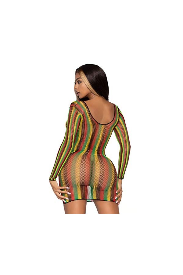 Leg Avenue 86959-10122 Rasta Net Robe Courte à Manches Longues Multicolore Taille O/S Costumes Adulte, Unique Femme