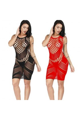 LOVELYBOBO 2-Pack Femmes Porte-Jarretelles Sexy Lingerie Bas pour Bodys Mesh Robe résille Babydoll de Mini Ladies Bandage Mou