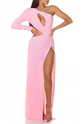 Koucla Hot One Shoulder Robe de fête du Nouvel An avec découpes et strass décoratifs, Rose, Taille unique