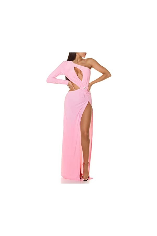 Koucla Hot One Shoulder Robe de fête du Nouvel An avec découpes et strass décoratifs, Rose, Taille unique