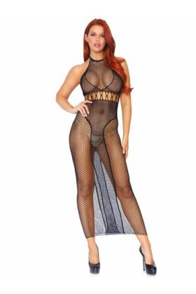 Leg Avenue 88019 Robe Longue Halter Multi Résille Noir Taille Unique EUR 34-38