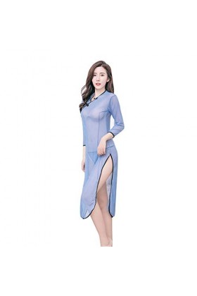 HNGPB Femmes Sexy Cheongsam Package Hip Mini Jupe Split Perspective Lingerie Robe