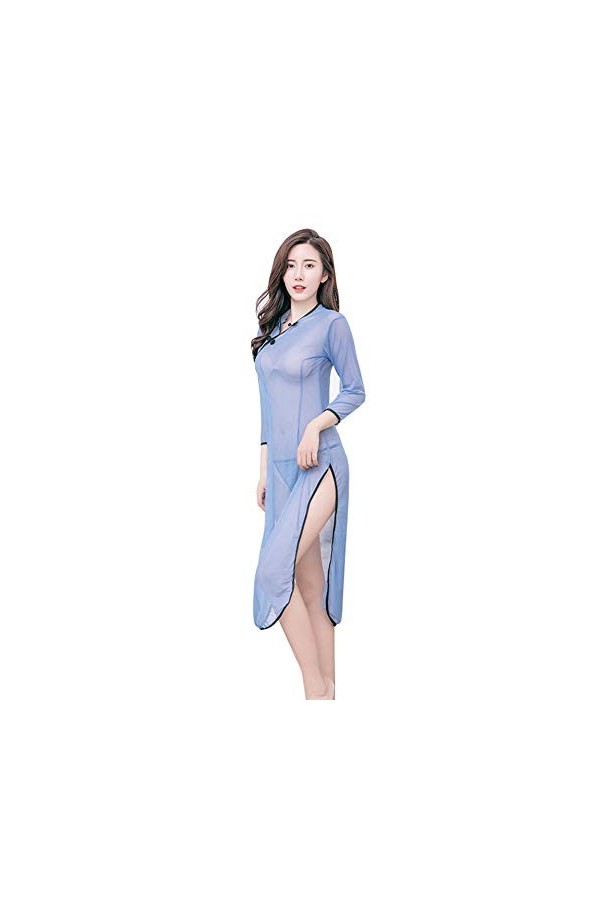HNGPB Femmes Sexy Cheongsam Package Hip Mini Jupe Split Perspective Lingerie Robe