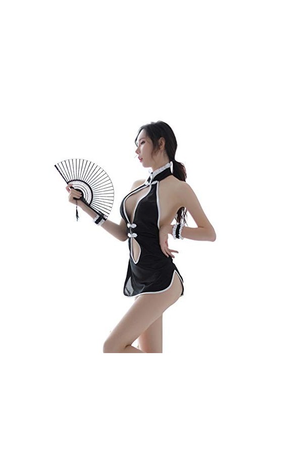 HNGPB Femmes Sexy Cheongsam Package Hip Mini Jupe Split Perspective Lingerie Robe