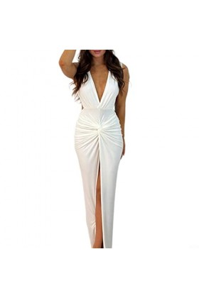 Oniissy [Urban Sexy] Classe B Robe sexy fendue col en V, combinaison moulante pour club sexy noir, vert, blanc S à L