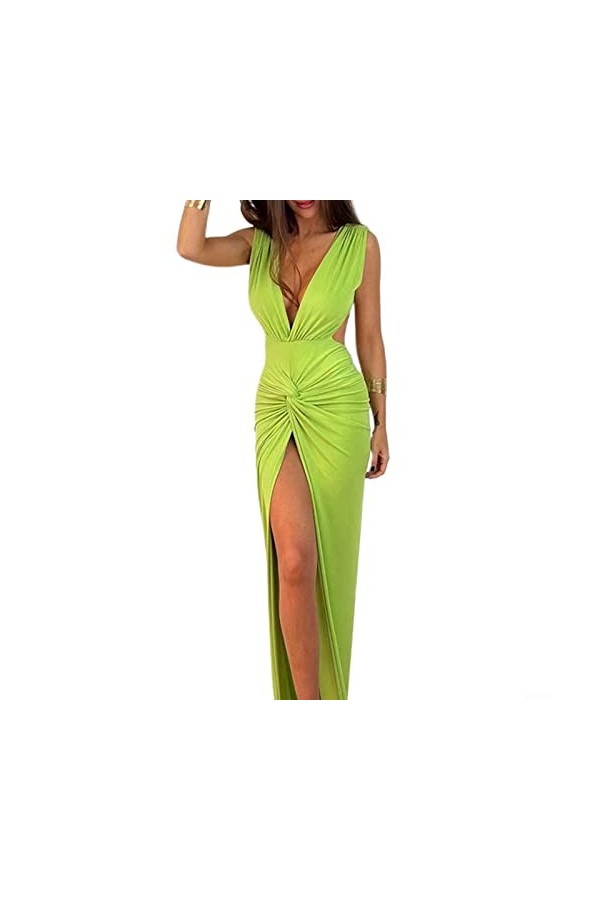 Oniissy [Urban Sexy] Classe B Robe sexy fendue col en V, combinaison moulante pour club sexy noir, vert, blanc S à L