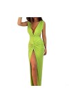 Oniissy [Urban Sexy] Classe B Robe sexy fendue col en V, combinaison moulante pour club sexy noir, vert, blanc S à L
