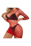 TOYTEM Lingerie sexy en maille à manches longues en dentelle pour fétiche - Tenue érotique - Costume érotique - Body crépu - 