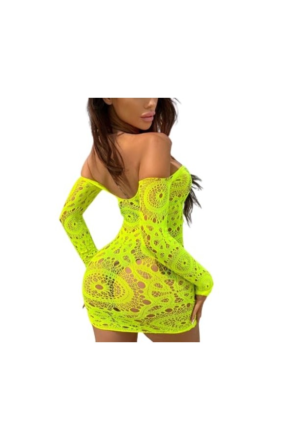 TOYTEM Lingerie sexy en maille à manches longues en dentelle pour fétiche - Tenue érotique - Costume érotique - Body crépu - 