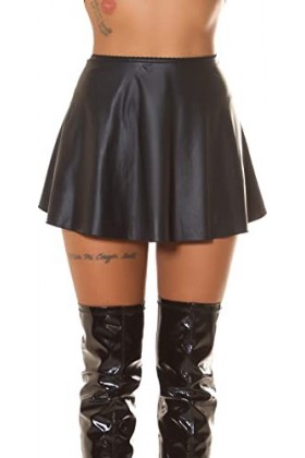 Koucla Mini jupe effet mouillé taille haute, Noir , 42