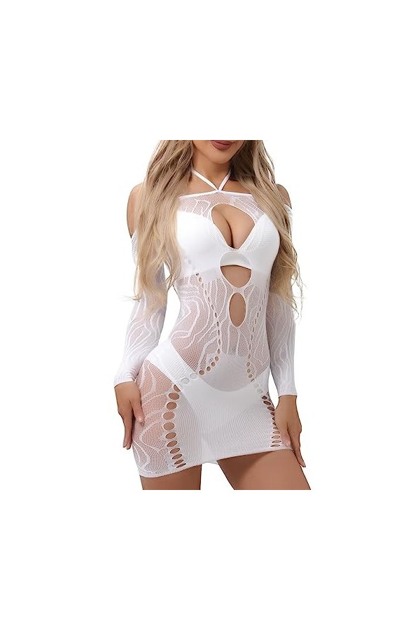 Buitifo Lingerie Sexy pour Femme Mini Robe Halter Bodycon Hollow Out Lingerie sous-vêtements KL-Black,M 