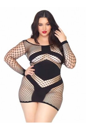Leg Avenue Diamond Mini Robe en Résille avec Manches Longues Noir Taille Grand/Unique