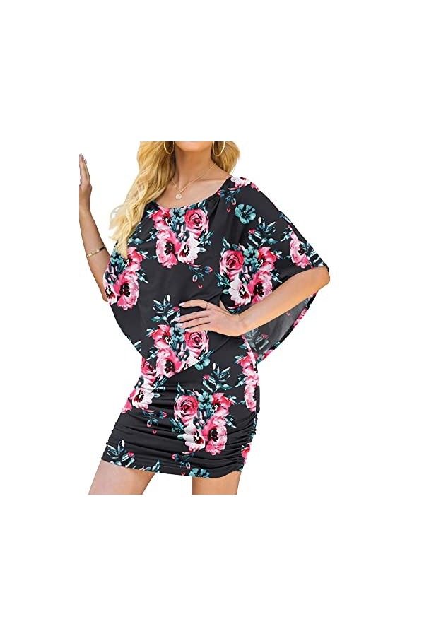 Yincro Mini robe moulante à volants pour femme, rose, Taille M