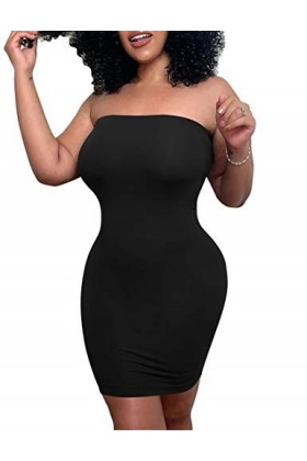 Mokoru Mini robe moulante sexy sans bretelles pour femme - Noir - Taille XL