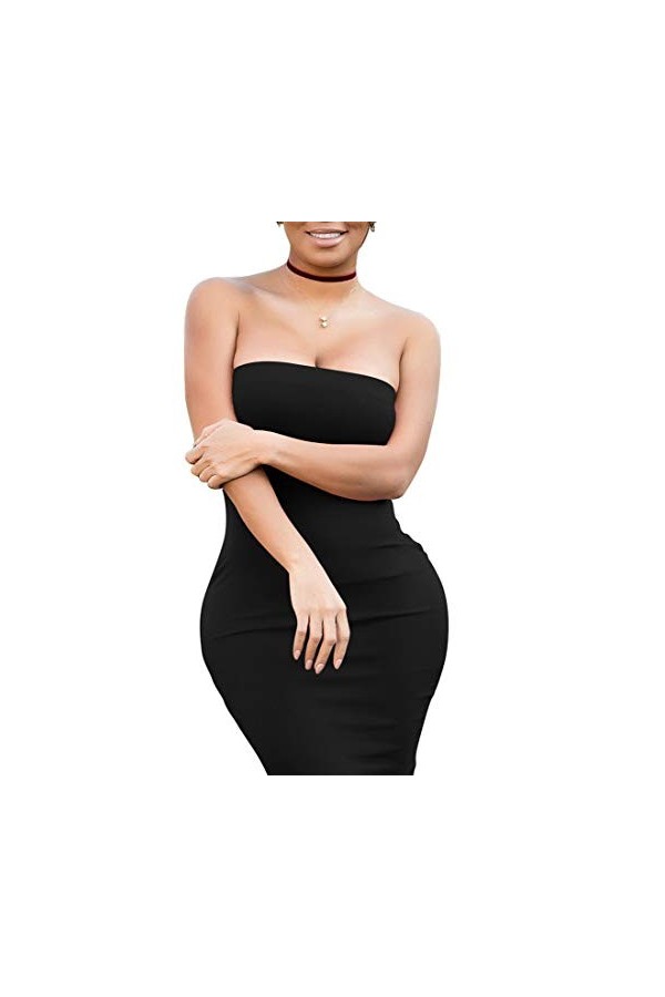 Mokoru Mini robe moulante sexy sans bretelles pour femme - Noir - Taille XL