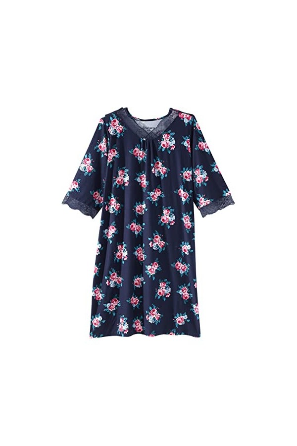 Chemise de nuit adaptative à dos ouvert avec bordure en dentelle pour femmes – Robe dhôpital sans regard à col en V pour per
