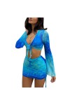 SHESEEWORLD Robe sexy longue sans manches 2 pièces en maille transparente pour femme, bleu, Taille M