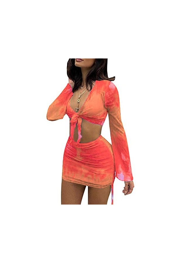 SHESEEWORLD Robe sexy longue sans manches 2 pièces en maille transparente pour femme, bleu, Taille M