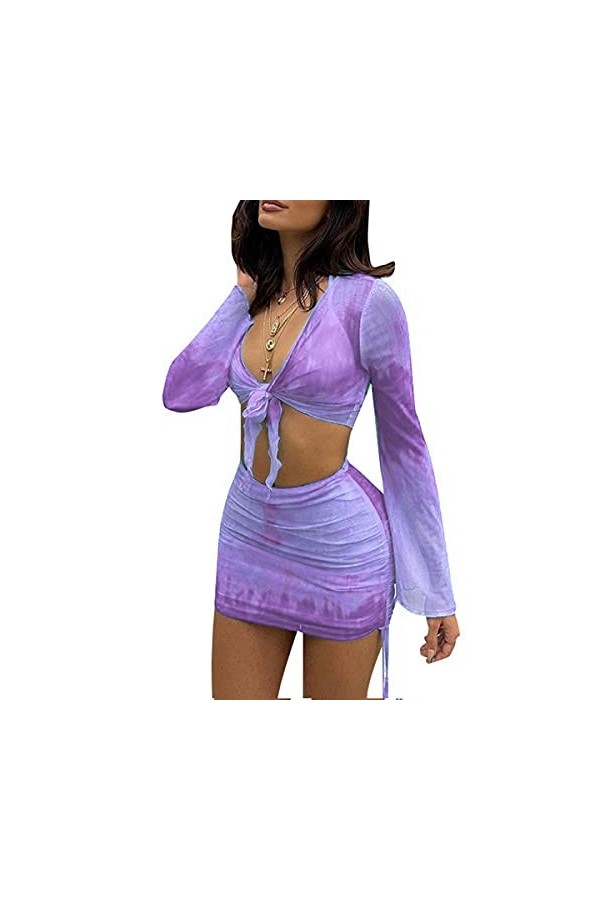 SHESEEWORLD Robe sexy longue sans manches 2 pièces en maille transparente pour femme, bleu, Taille M