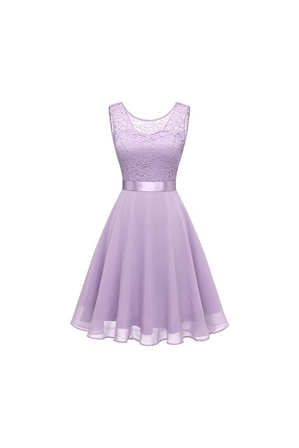 BeryLove Robe de demoiselle dhonneur courte en dentelle florale pour femme - - Taille S